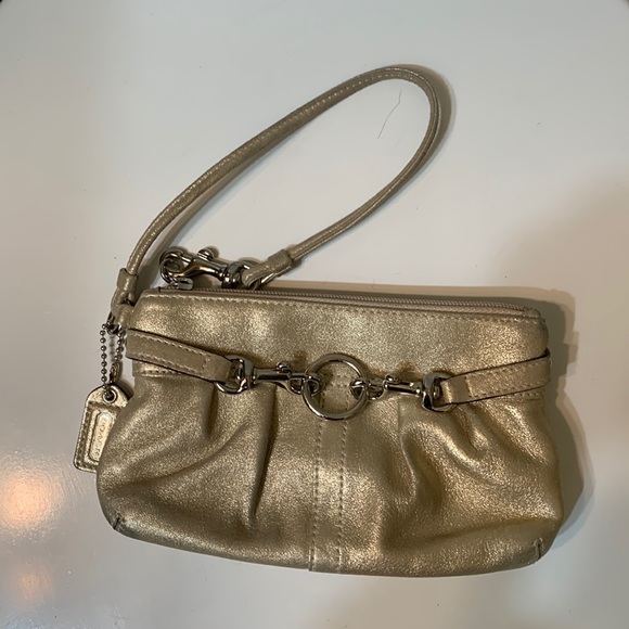 Coach gold leather wristlet - Picture 1 of 4
